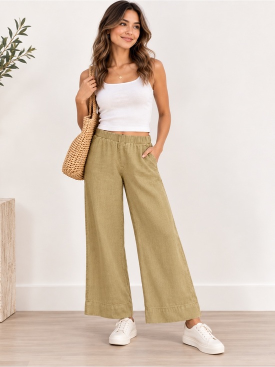 J. Jill Pants - J. Jill Wide Leg Linen Blend Pants Tan Extra Small Petite XSP
